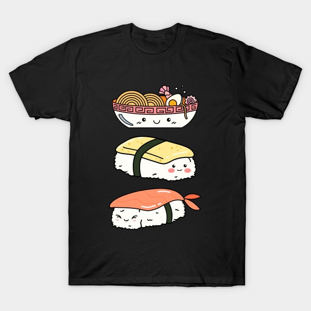 Cute Kawaii Ramen Nigiri Tamago Sushi T-Shirt by Mooxy